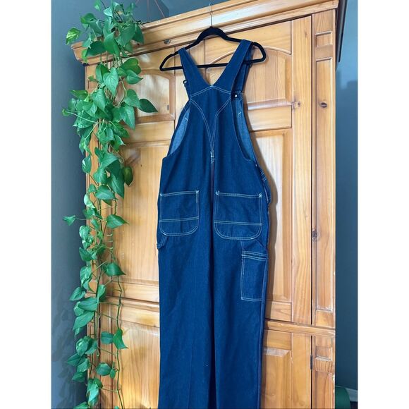 Vintage Roebucks Denim Overalls 38x34 – Classic Dark Wash Workwear Style - Picture 7 of 11
